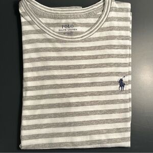 Polo by Ralph Lauren Women’s White and Gray Striped Tee Size Medium